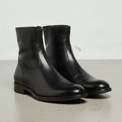 Men's Black Plain-Toe Leather Ankle Biker Boots