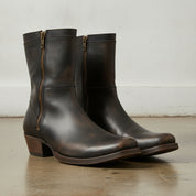 Men's Dark Brown Plain-Toe Leather Biker Boots — Nicolson