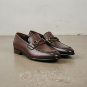 Men's Dark Brown Apron-Toe Leather Bit Loafers