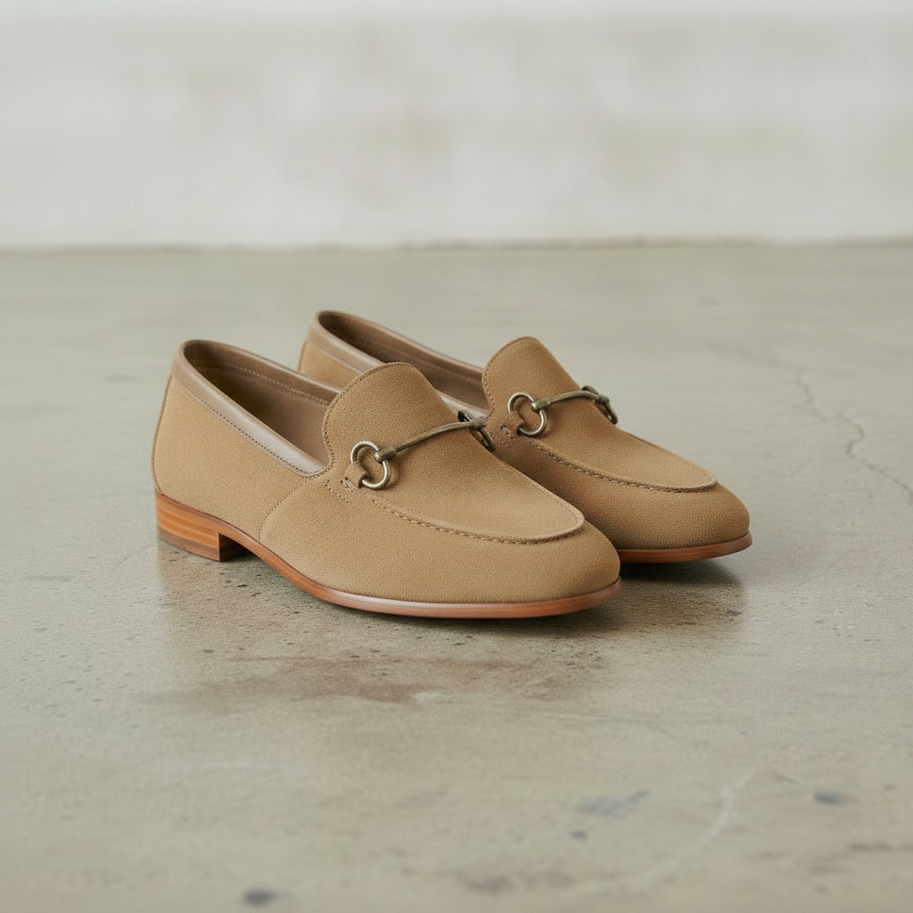 Men's Tan Apron-Toe Suede Bit Loafers