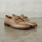 Men's Tan Plain-Toe Leather Bit Loafers