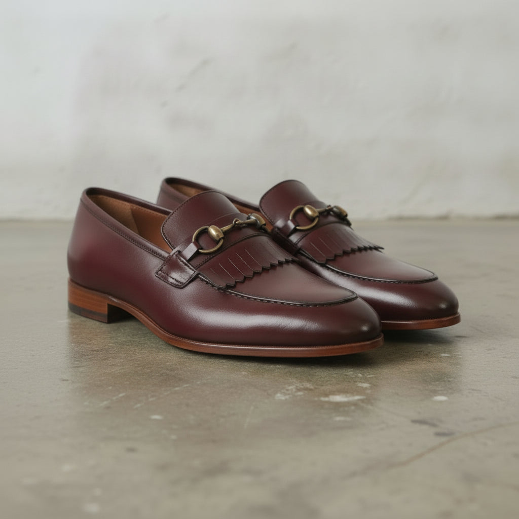 Men's Burgundy Plain-Toe Leather Bit Loafers