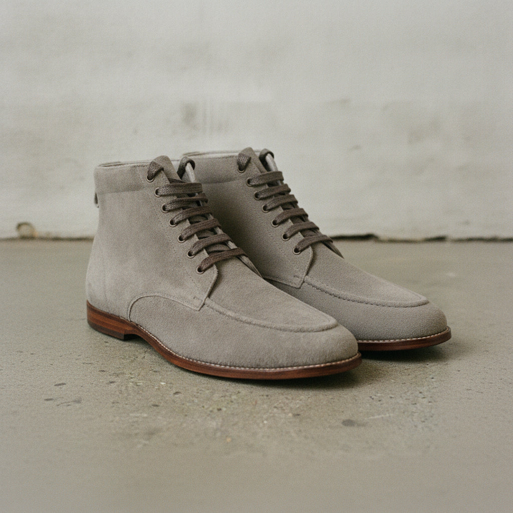 Men's Light Gray Suede Apron-Toe Chukka Boots