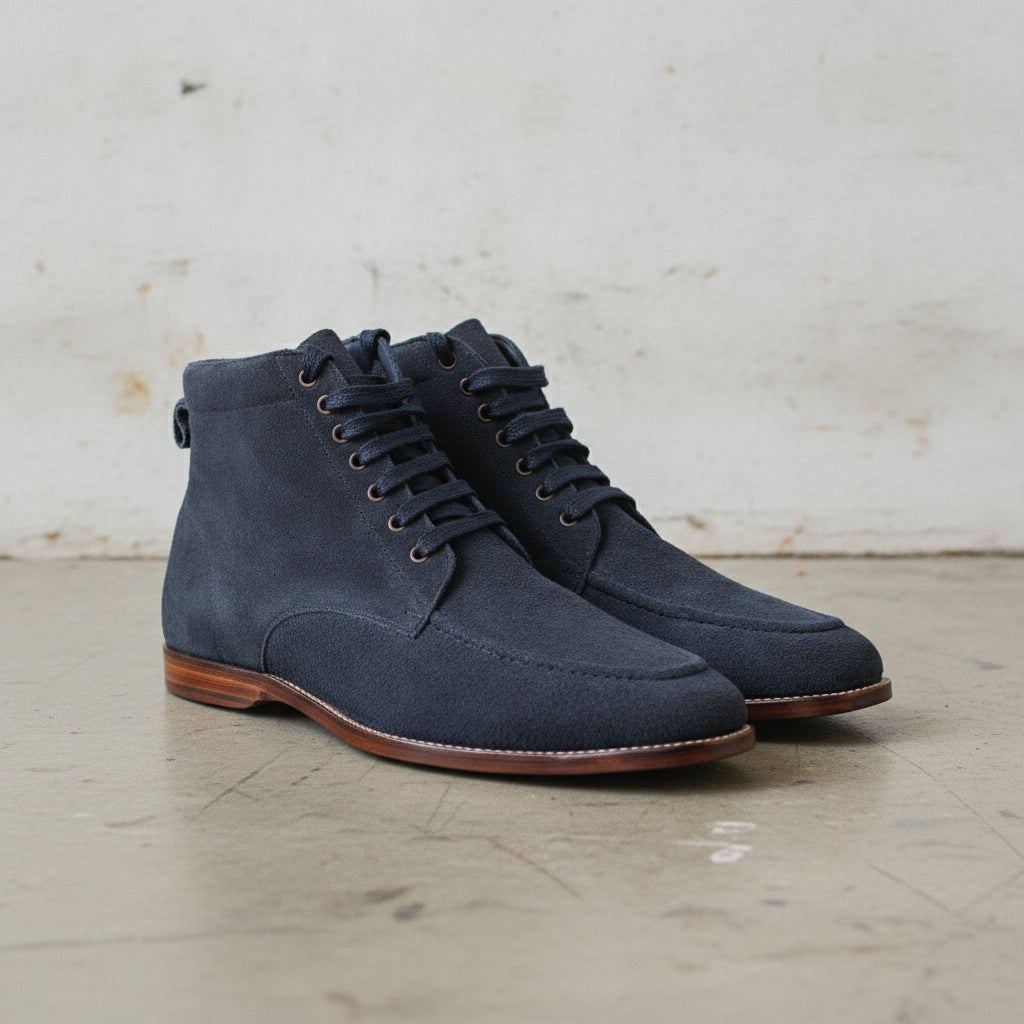 Men's Navy Blue Suede Apron-Toe Chukka Boots