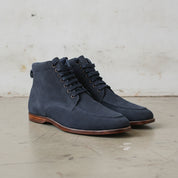 Men's Navy Blue Suede Apron-Toe Chukka Boots