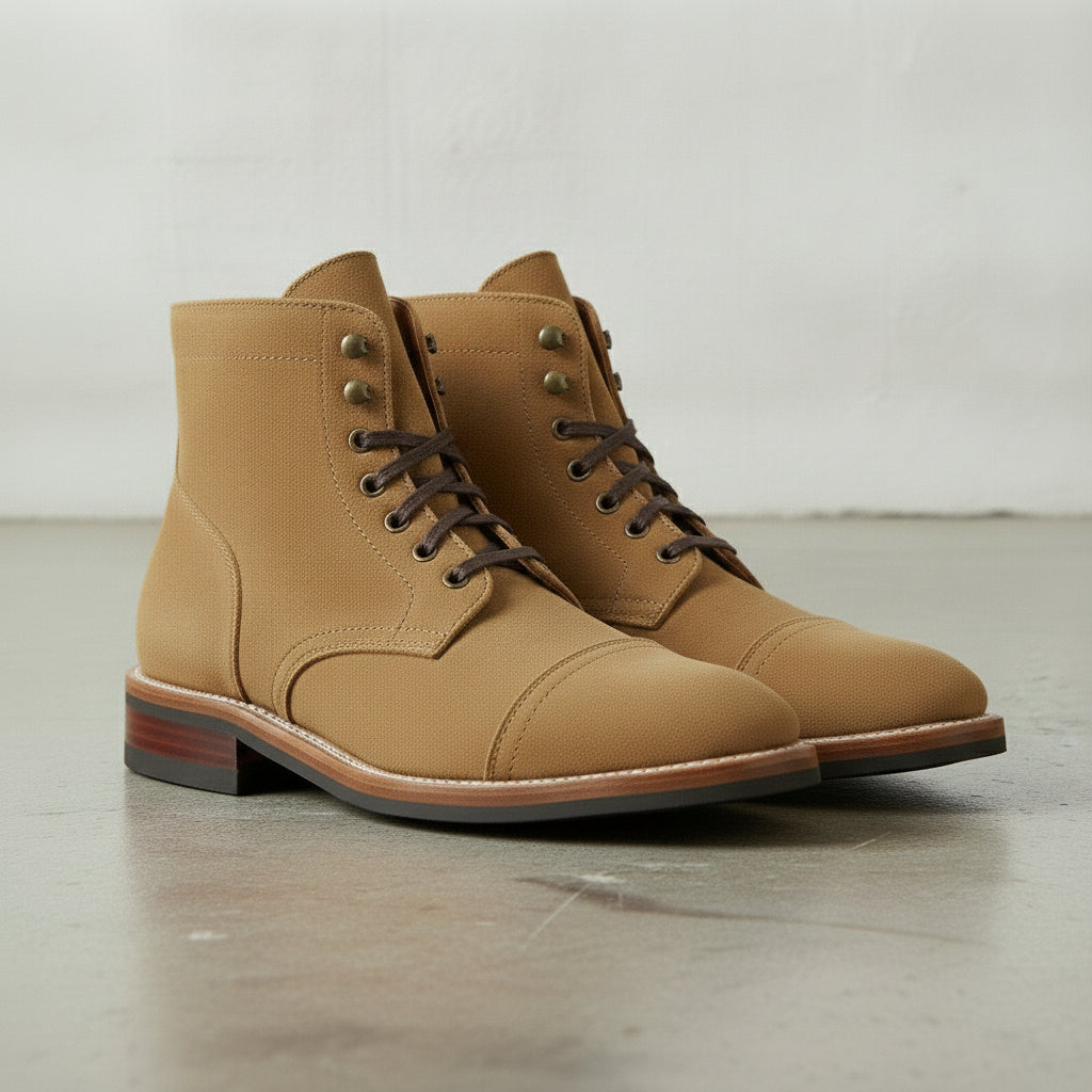 Men's Tan Cap-Toe Suede Ankle Lace-Up Boots