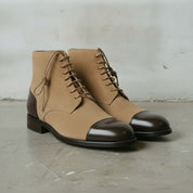 Men's Tan Cap-Toe Suede Derby Boots