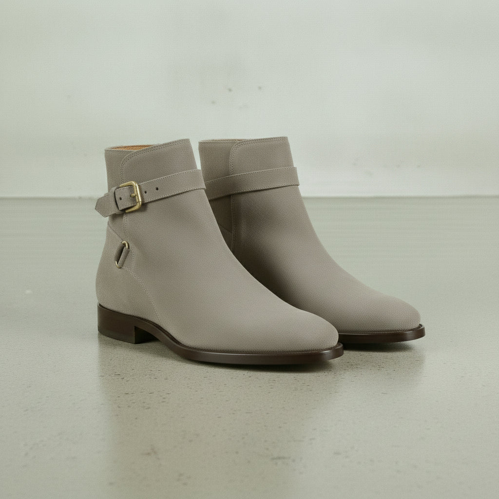 Men's Light Gray Plain-Toe Suede Jodhpur Boots