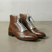 Men's Brown and Silver Cap-Toe Leather Ankle Boots — Clarendon