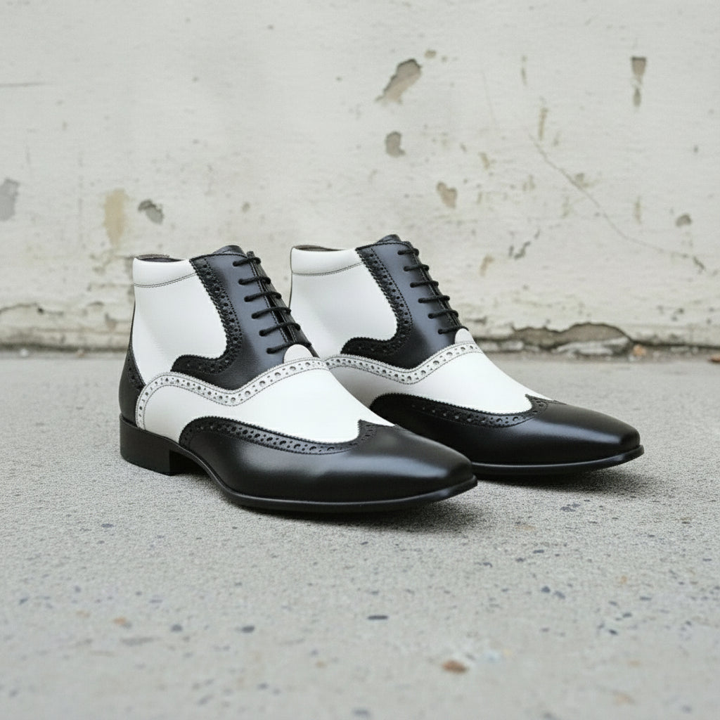 Men's Black and White Wingtip Leather Spectator Oxfords