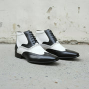 Men's Black and White Wingtip Leather Spectator Oxfords