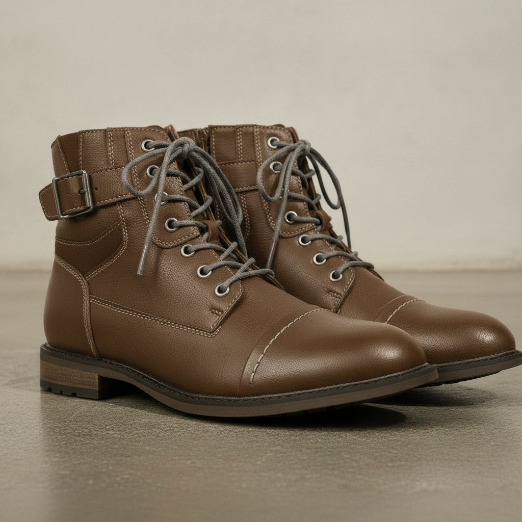 Men's Brown Cap-Toe Leather Ankle Boots — Borton