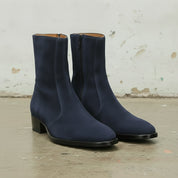Men's Navy Blue Plain-Toe Suede Zipper Boots