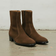 Men's Brown Plain-Toe Suede Zipper Boots