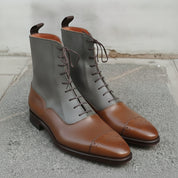 Men's Brown and Grey Plain-Toe Leather Ankle Boots — Challow