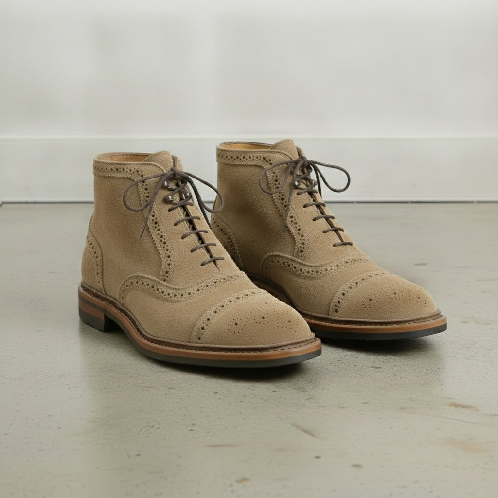 Men's Dark Tan Cap-Toe Suede Ankle Boots — Coldstream