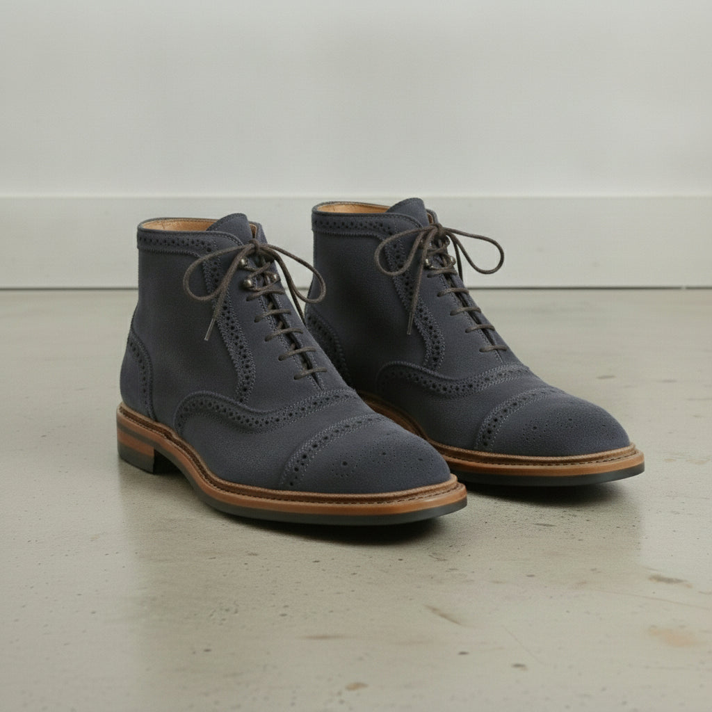 Men's Dark Navy Blue Cap-Toe Suede Ankle Boots — Coldstream