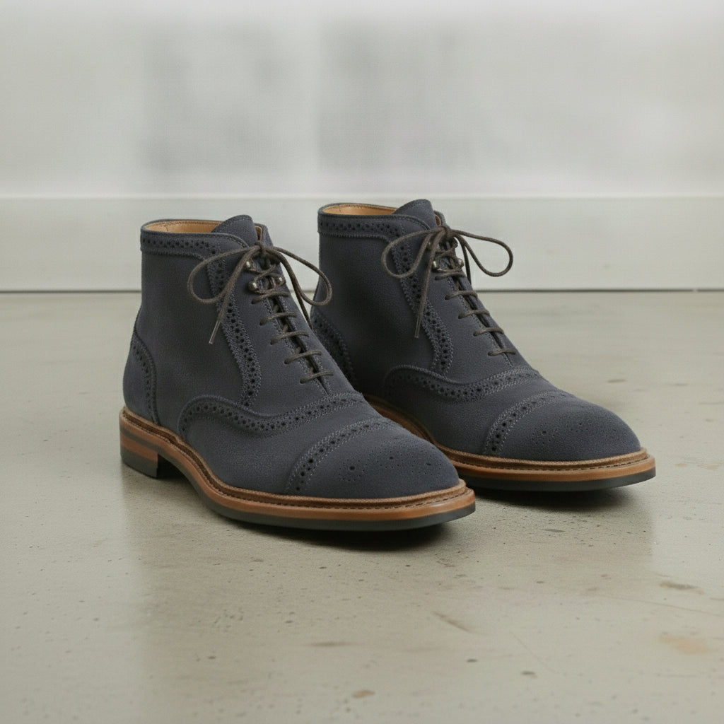 Men's Dark Navy Blue Cap-Toe Suede Ankle Boots — Coldstream