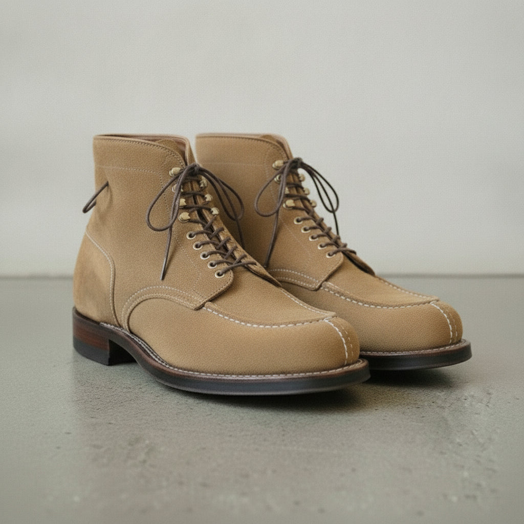 Men's Tan Apron-Toe Suede Derby Ankle Boots — Greenway