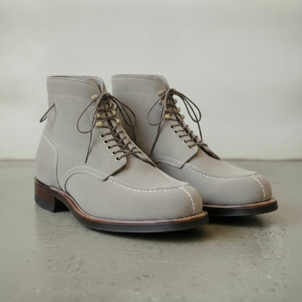 Men's Light Gray Apron-Toe Suede Derby Ankle Boots — Greenway