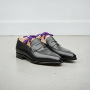 Men's Black Crocodile-Embossed Leather Penny Loafers — Aitchison
