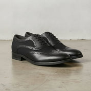 Men's Black Pebbled Leather Wingtip Oxfords — Neale