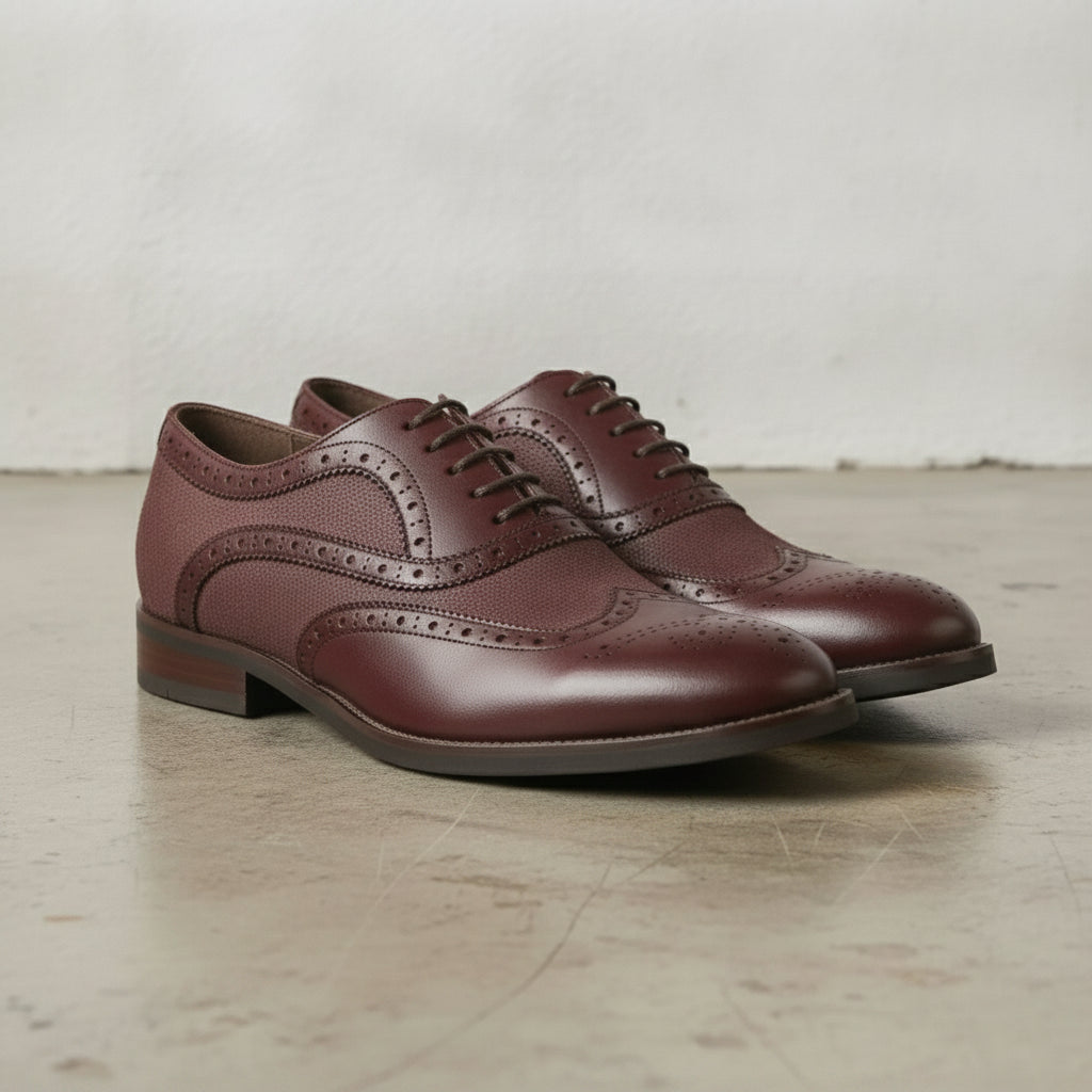 Men's Burgundy Pebbled Leather Wingtip Oxfords — Neale