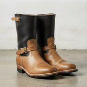 Men's Tan and Brown Plain-Toe Leather Biker Boots