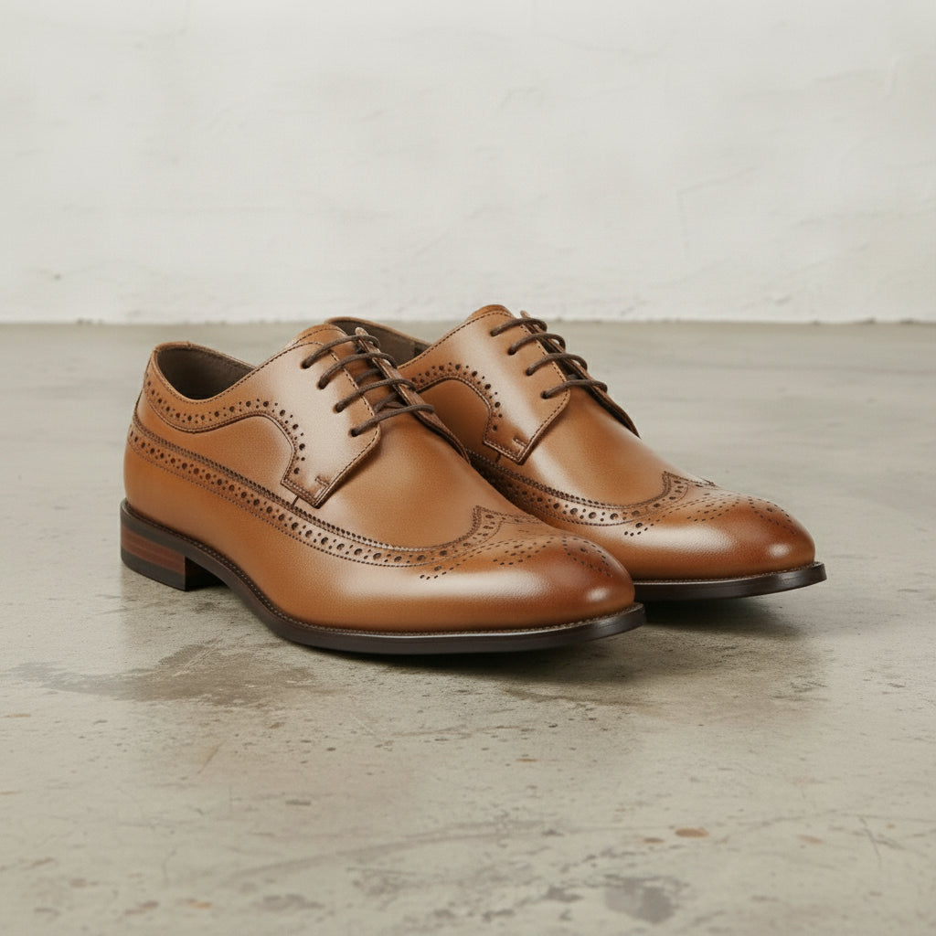Men's Tan Wingtip Leather Brogue Derby — Bathwick — Bathwick