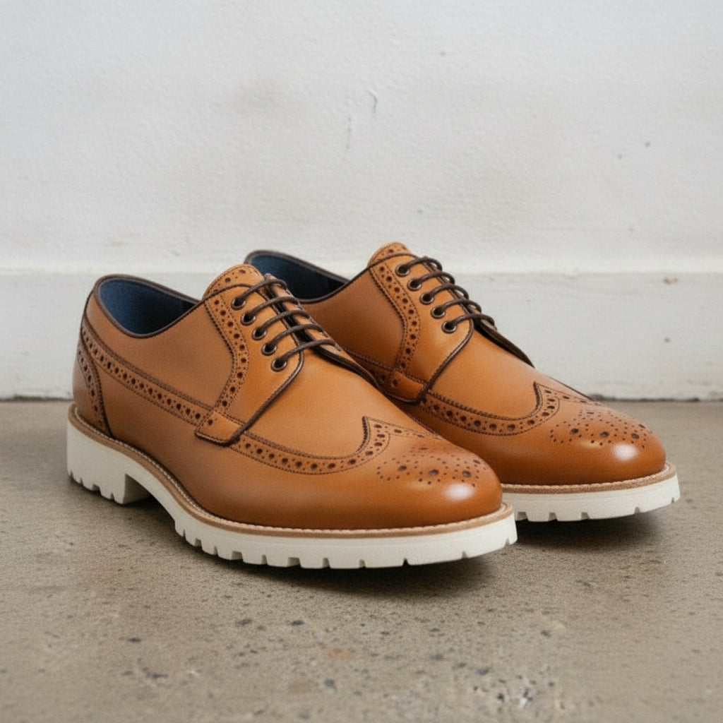 Men's Tan Wingtip Leather Derby Brogues — Bingham