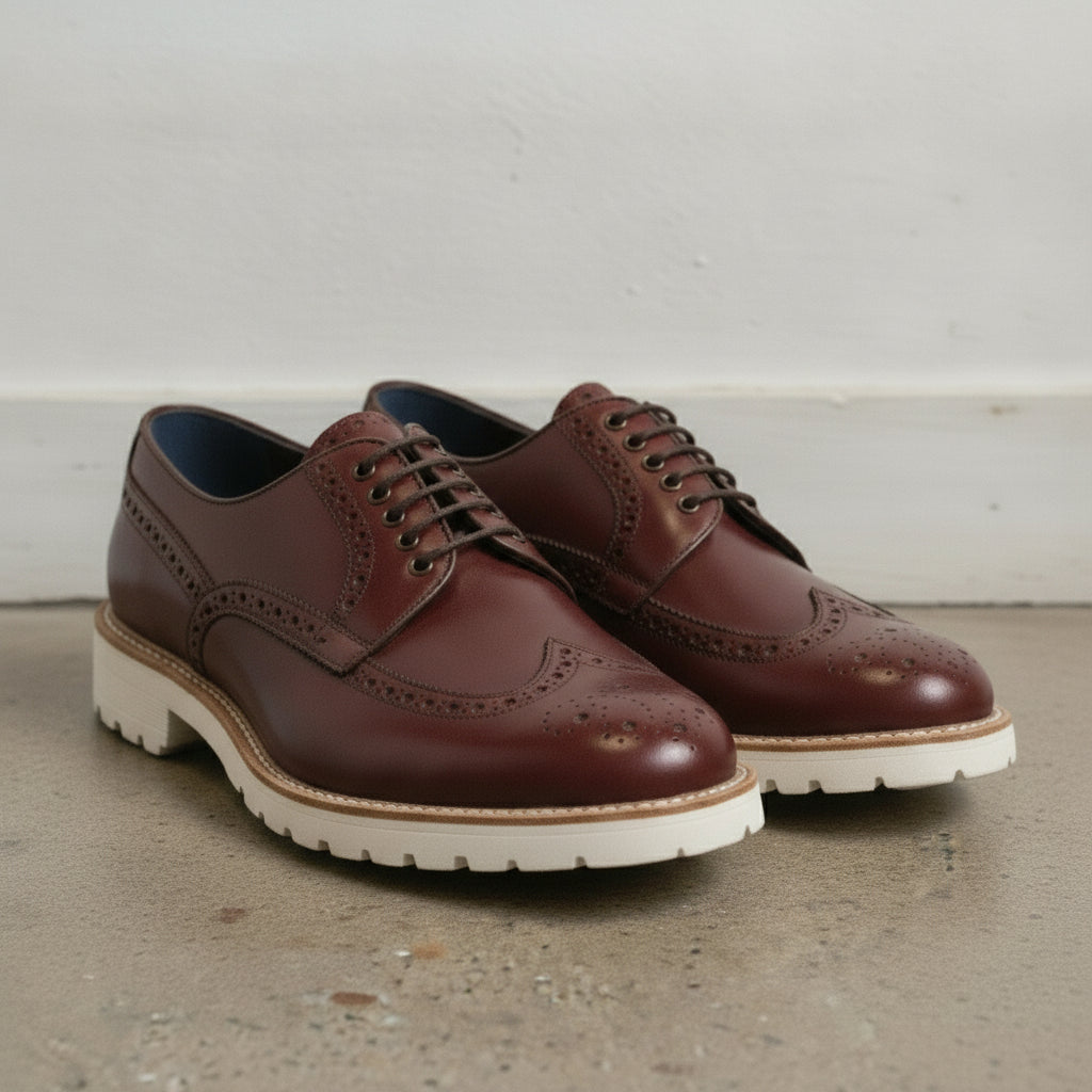 Men's Burgundy Wingtip Leather Derby Brogues — Bingham