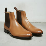 Men's Tan Plain-Toe Leather Chelsea Boots — Erwood