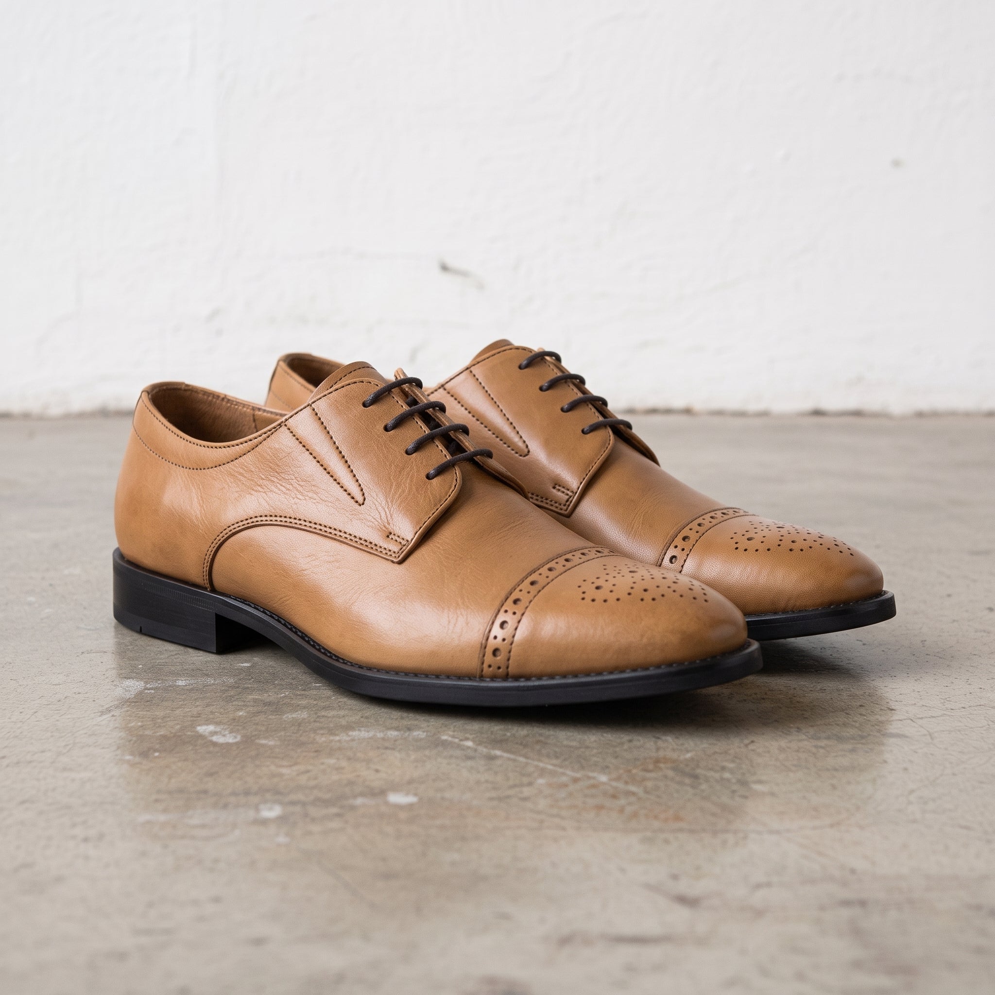 Men's Tan Cap-Toe Leather Derby — Adstock