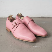Men's Rose Pink Plain-Toe Leather Monk Strap Shoes — Attley