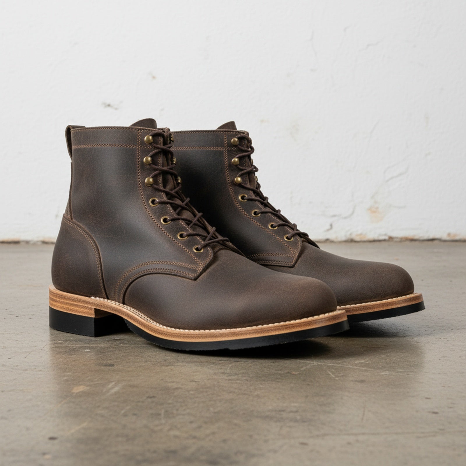 3-4-right-view - Men's Combat Boots, Dark Brown Leather Boots, Goodyear Welt Combat Boots