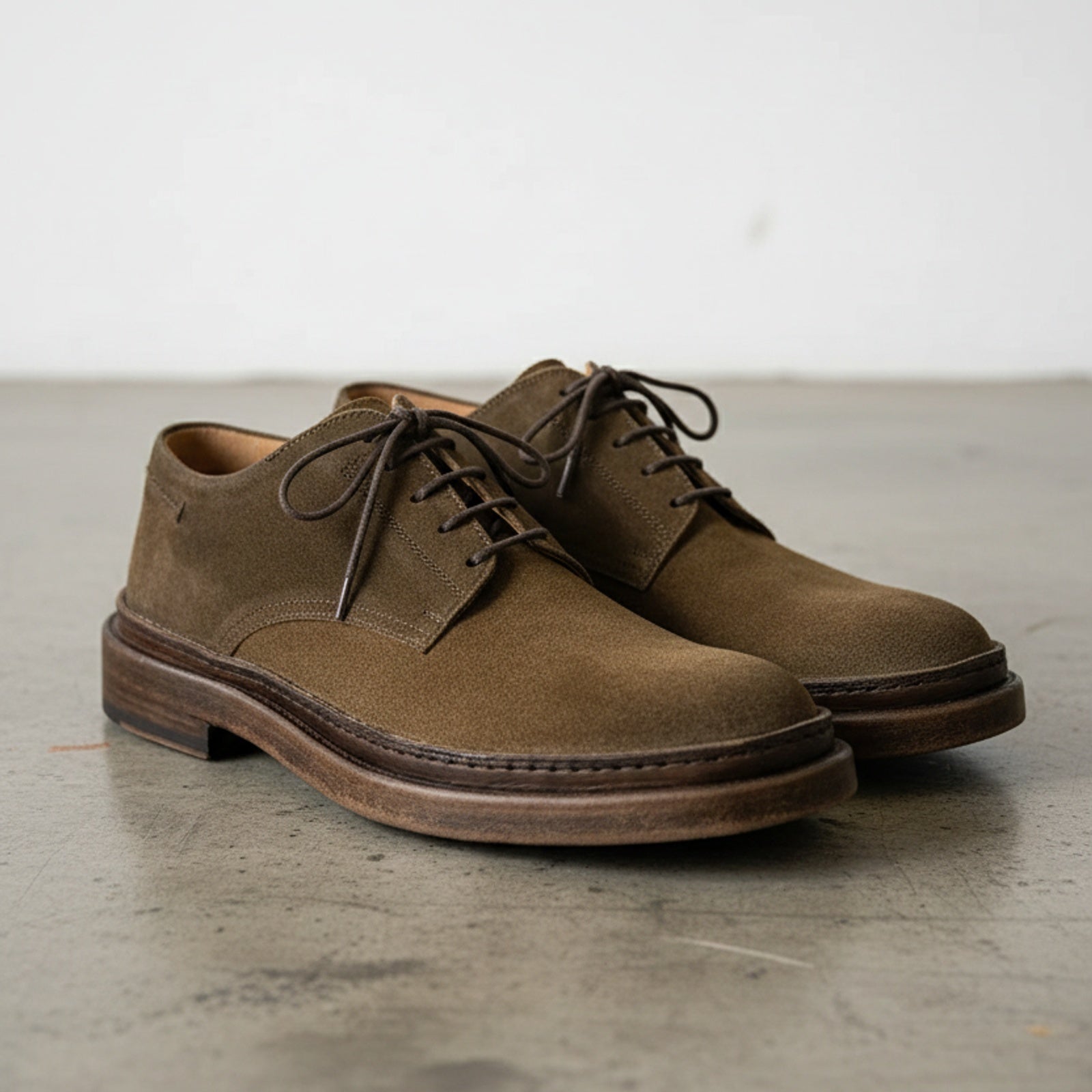 3-4-right-view - Men's Derby Shoes, Suede Derby Shoes, Olive Green Derby Shoes