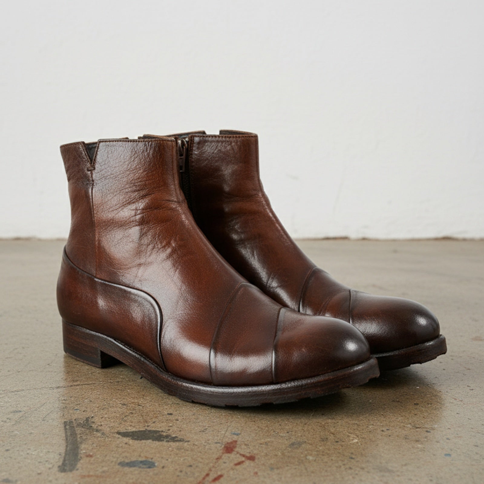 3-4-right-view - Men's Distressed Leather Ankle Boots, Full-Grain Leather Ankle Boots, Dark Brown Leather Boots