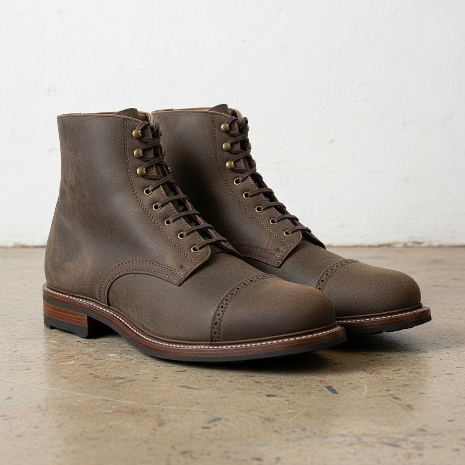 3-4-right-view - Men's Lace-Up Nubuck Ankle Boots, Brown Cap-Toe Boots, Goodyear Welted Nubuck Boots