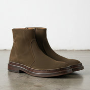 3-4-right-view - Men's Olive Green Suede Ankle Boots, Distressed Suede Ankle Boots for Men, Slip-On Suede Ankle Boots