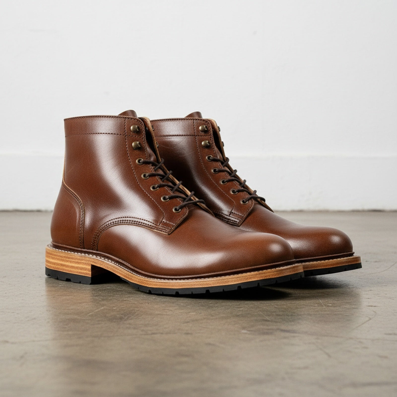 3-4-right-view - Men's Service Boots, Full-Grain Leather Boots, Goodyear Welt Service Boots, Brown Leather Ankle Boots