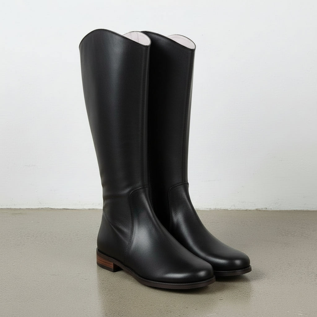 3-4-right-view - Women's Handmade Black Knee-High Leather Classic Riding Boots