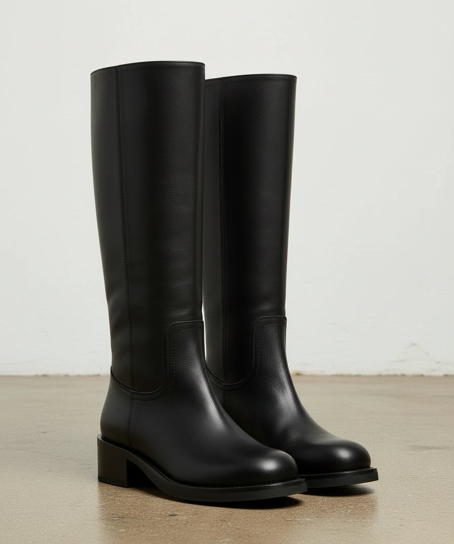 3-4-right-view - Women's Handmade Black Knee-High Riding Leather Boots