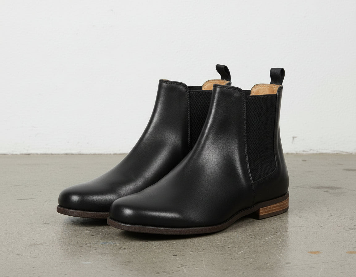 3-4-right-view - Women's Handmade Black Leather Chelsea Boots