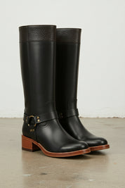 3-4-right-view - Women's Handmade Black Leather Classic Riding Boots