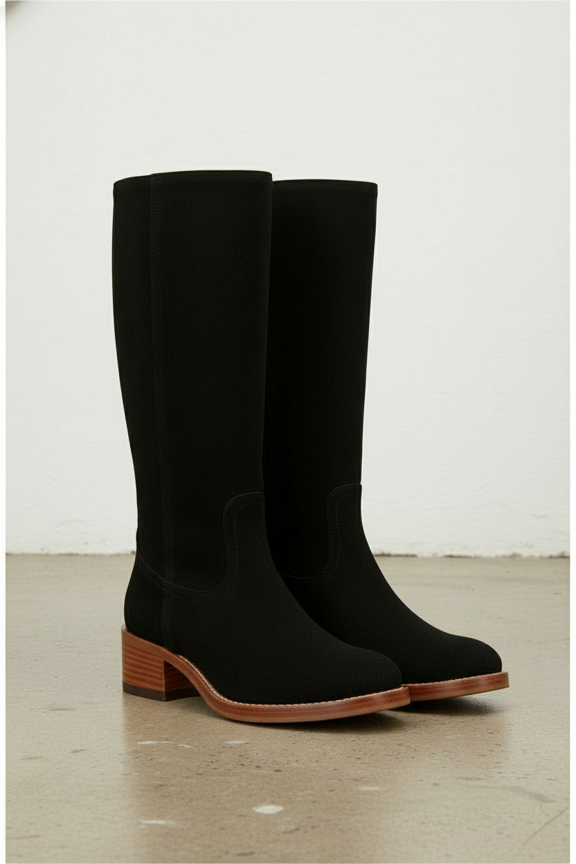 3-4-right-view - Women's Handmade Black Leather Knee-High Riding Boots