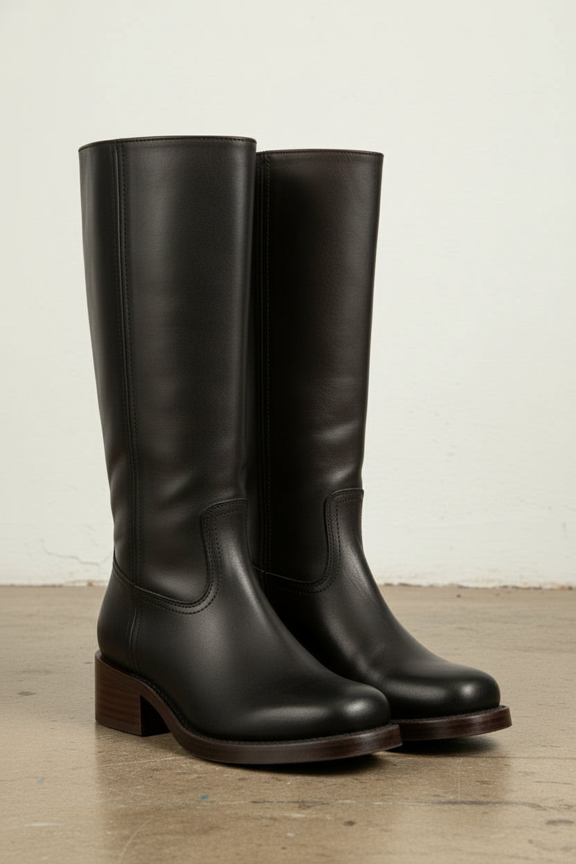 3-4-right-view - Women's Handmade Black Leather Knee-High Riding Boots