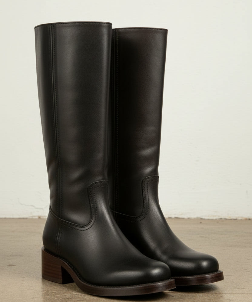 3-4-right-view - Women's Handmade Black Leather Knee-High Riding Boots