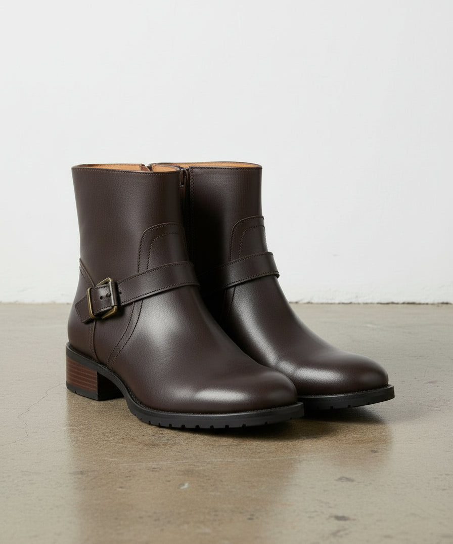 3-4-right-view - Women's Handmade Brown Ankle-High Leather Artisan Moto Boots