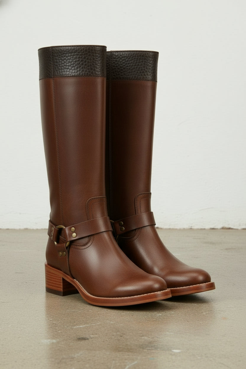 3-4-right-view - Women's Handmade Brown Classic Riding Boots, Knee-High Leather Riding Boots