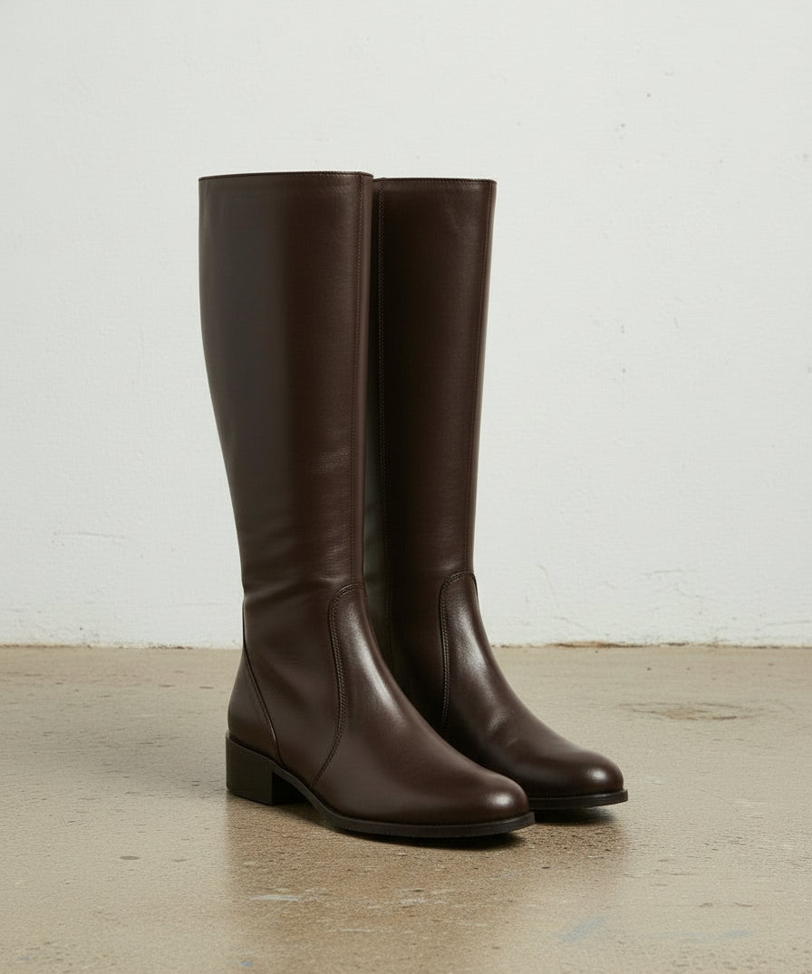 3-4-right-view - Women's Handmade Brown Classic Riding Knee-High Leather Boots